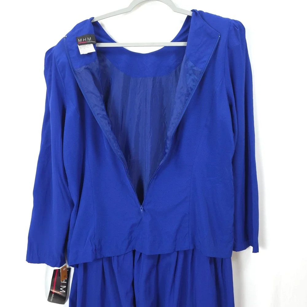 Royal Blue Embroidered Beaded‎ Dress Modest Vtg 90s Women 18 Church Mature